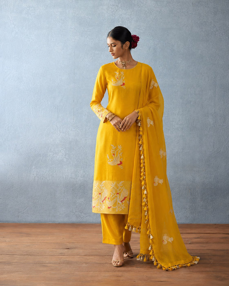 Mango Yellow Banarasi Suit Set — Bird & Branch Meenakari Kurta & Kora Dupatta | 2-Piece