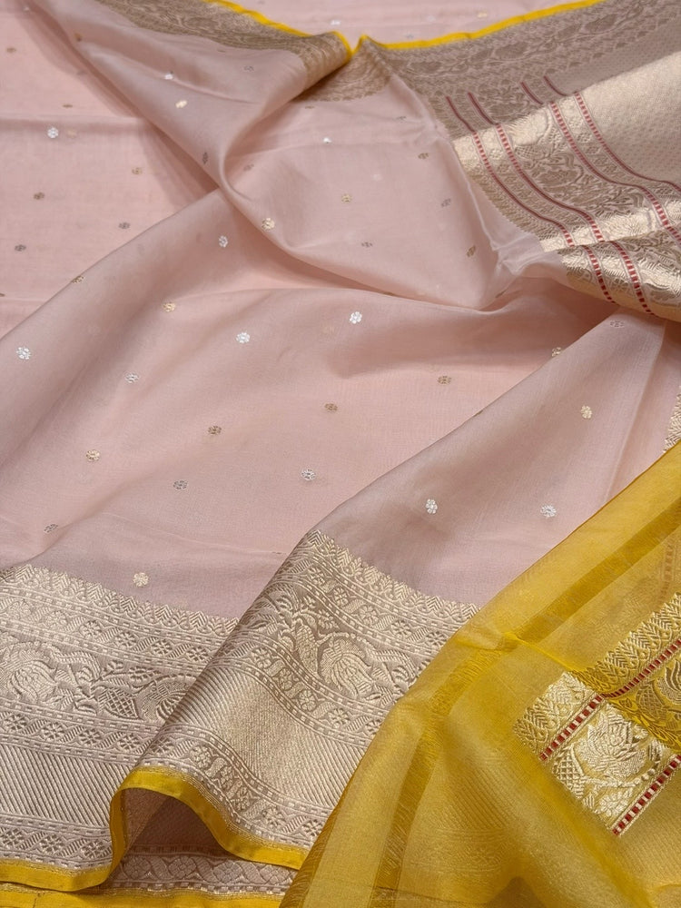 Baby Peach Handwoven Pure Organza Silk Sari