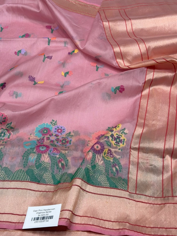 Gajiri Pink Handwoven Pure Banarasi Organza Silk Sari