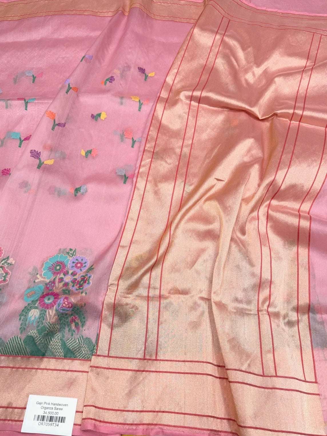 Gajiri Pink Handwoven Pure Banarasi Organza Silk Sari