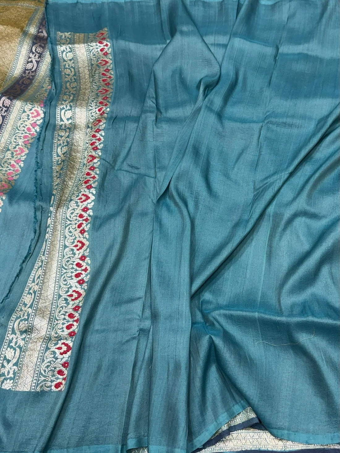 Powder Blue Handwoven Pure Tussar Georgette Sari