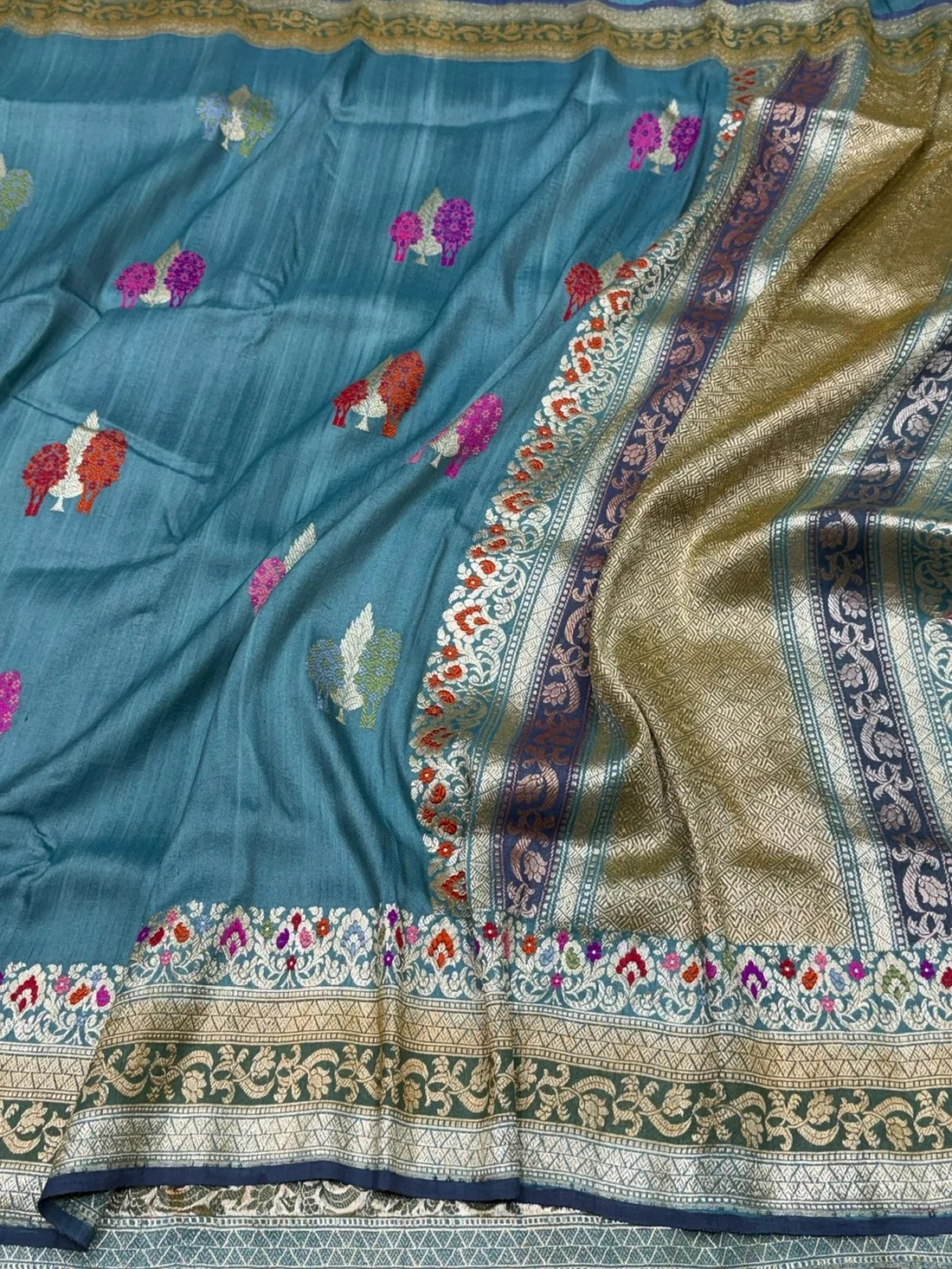 Powder Blue Handwoven Pure Tussar Georgette Sari